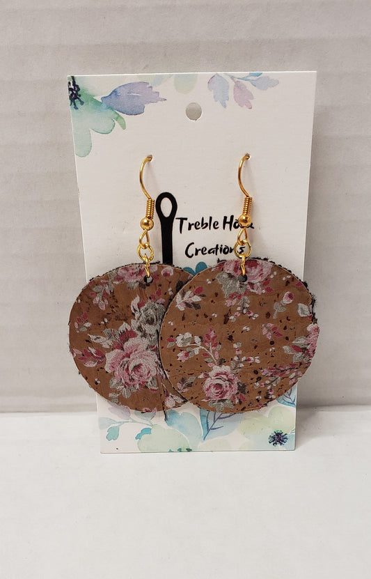 round cork and floral earrings